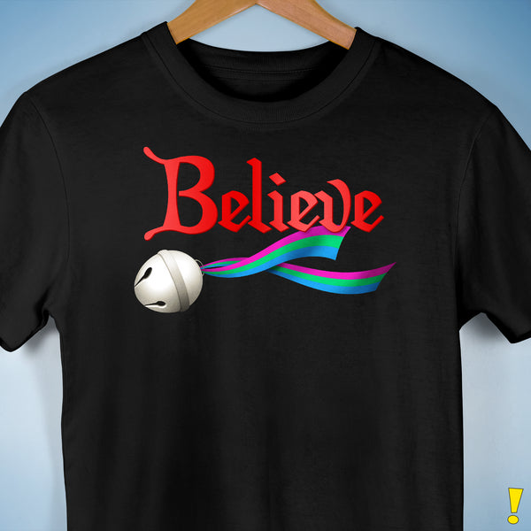 Believe Polysexual Pride Jingle Bell Premium Unisex T-Shirt - Black